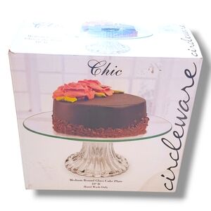 Circleware Chic Medium Round Glass Cake Plate Stand Food Service Platter